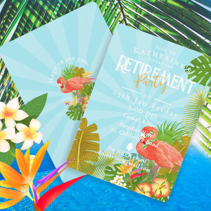 Flamingo Tropical Blue Retirement  Invitation