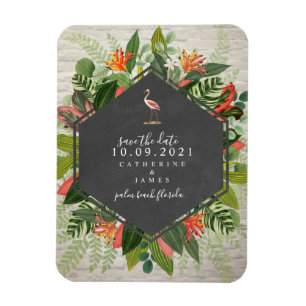 Flamingo Tropical Botanical Brick Wedding Magnet