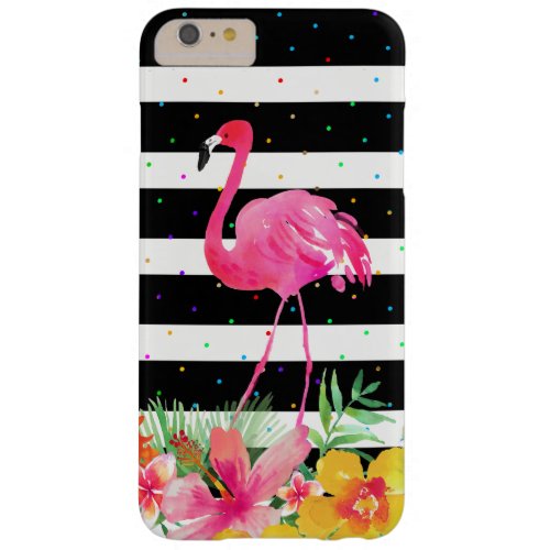 Flamingo Tropical Bouquet Black Stripes Pattern Barely There iPhone 6 Plus Case