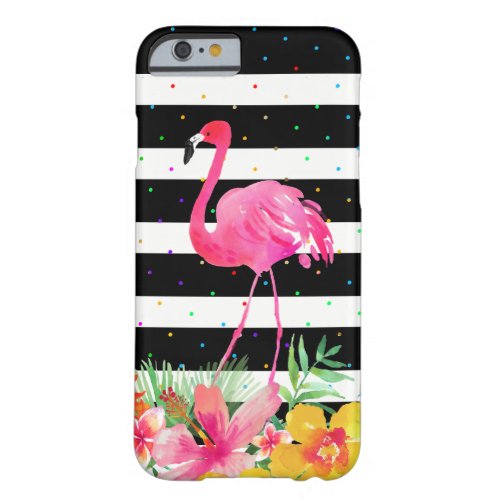 Flamingo Tropical Bouquet With Black Stripes Barely There iPhone 6 Case