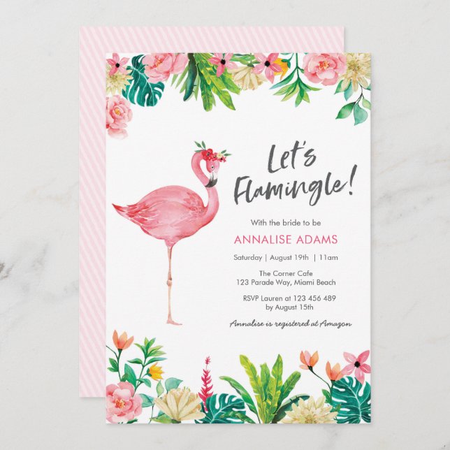 Flamingo Tropical Bridal Shower invitation (Front/Back)