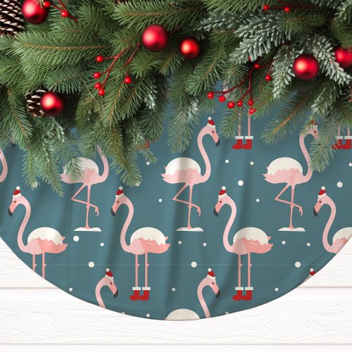 Flamingo Tropical Christmas Brushed Polyester Tree Skirt