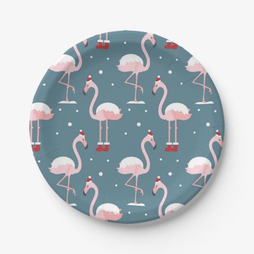 Flamingo Tropical Christmas Paper Plates