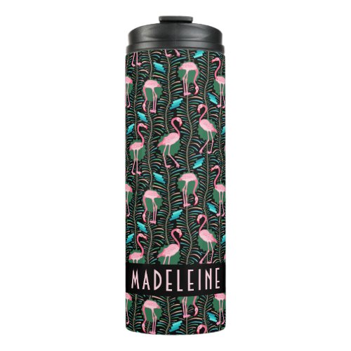 Flamingo Tropical Cute Black Pink Pattern Custom Thermal Tumbler