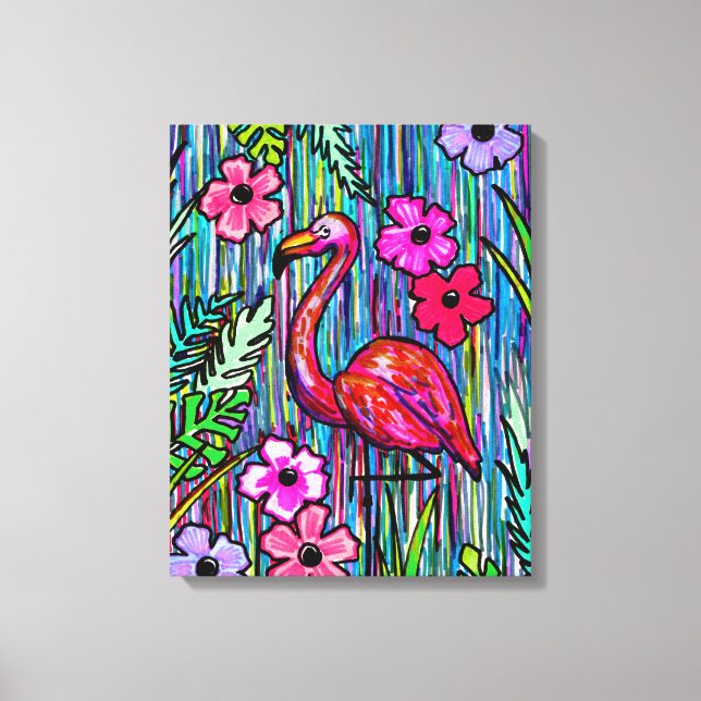 Flamingo Tropical Drawing Wall Art (Front)