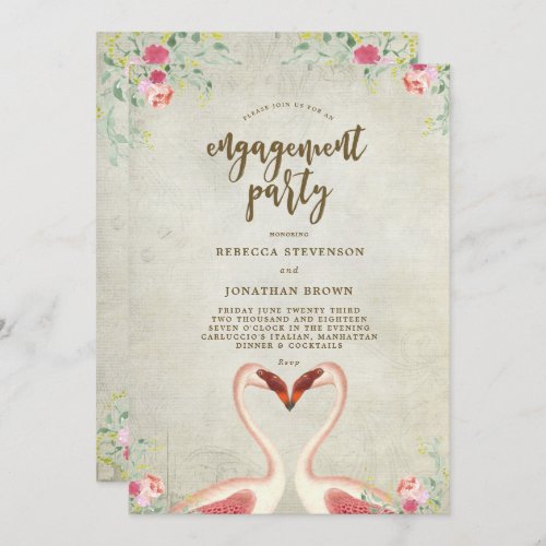 flamingo tropical engagement party invitation