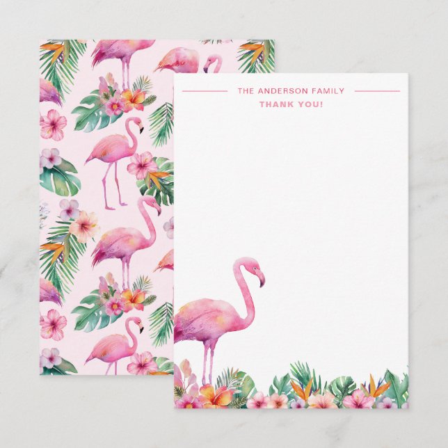 Flamingo Tropical Family Thank You Flat Card (Front/Back)