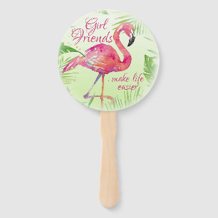 Flamingo Tropical Ferns Elegant Watercolor Hand Fan