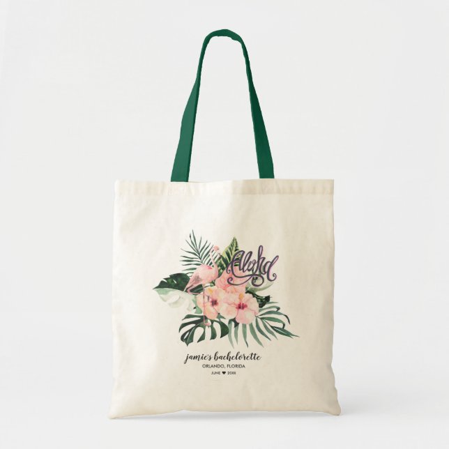 Flamingo Tropical Floral Bridesmaid Favor Tote Bag (Front)