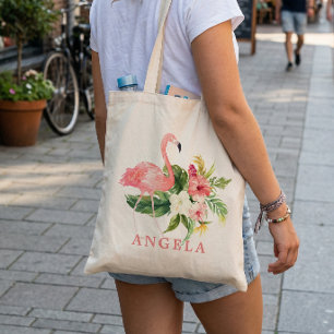 Flamingo Tropical Floral Bridesmaid Favor Tote Bag