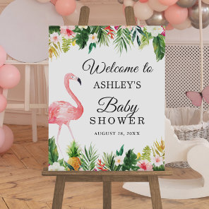 Flamingo Tropical Floral Girl Baby Shower Sign