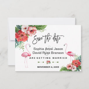 Flamingo Tropical Floral Handwriting Save The Date