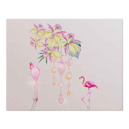  Flamingo Tropical Floral Jewels Pink  Faux Canvas Print