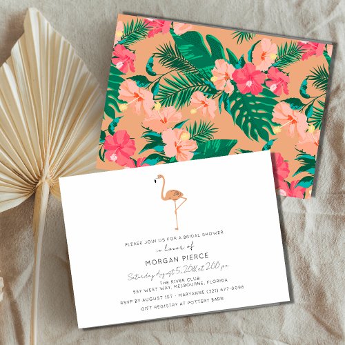 Flamingo Tropical Floral Summer Bridal Shower Invitation