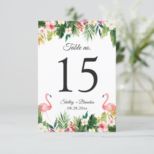 Flamingo Tropical Floral Wedding Table Number Card - Flamingo Tropical Floral Wedding Table Number Card. 
(1) Please customize this template one by one (e.g, from number 1 to xx) , and add each number card separately to your cart. 
(2) For further customization, please click the "customize further" link and use our design tool to modify this template. 
(3) If you need help or matching items, please contact me.