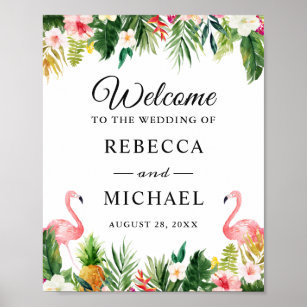 Flamingo Tropical Floral Wedding Welcome Sign