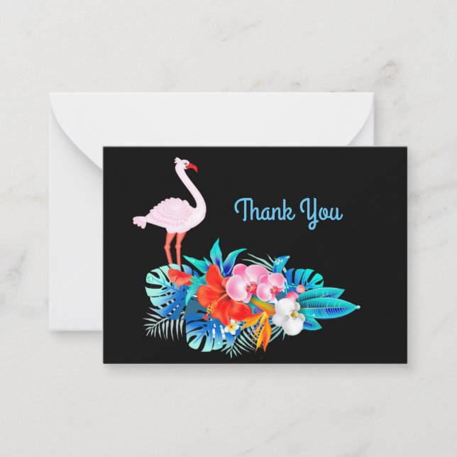 Flamingo Tropical Flower Thank You Card (Front)