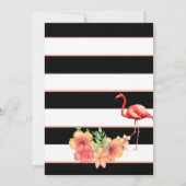 Flamingo Tropical Flowers Black Stripe Baby Shower Invitation (Back)