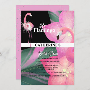 Flamingo tropical glam floral bridal shower invitation