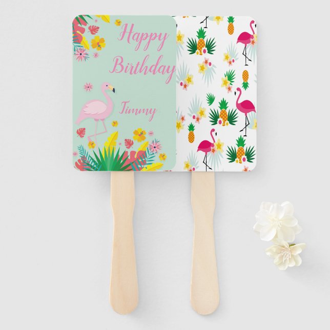 Flamingo Tropical Hand Fan (Front and Back)