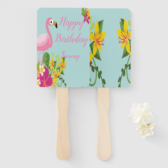 Flamingo Tropical Hand Fan (Front and Back)