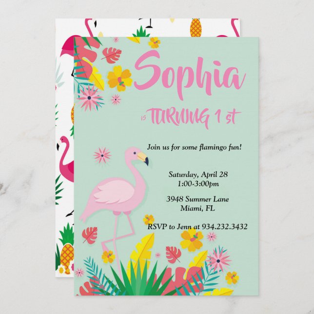 Flamingo Tropical Invitation (Front/Back)