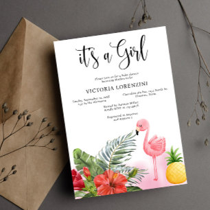 Flamingo Tropical Its a Girl Baby Shower  Invitation