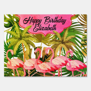 Flamingo Tropical Jungle Custom Birthday Sign
