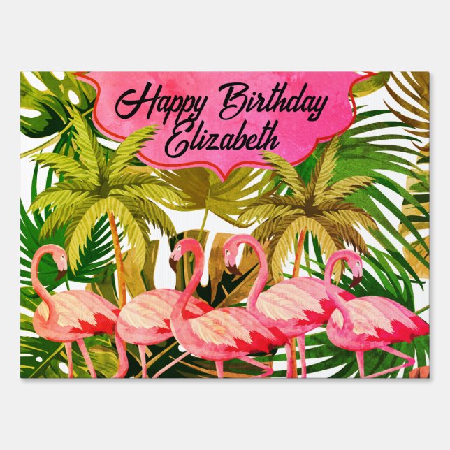 Flamingo Tropical Jungle Custom Birthday Sign (Front)