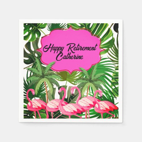 Flamingo Tropical Jungle Custom Retirement Party Napkins