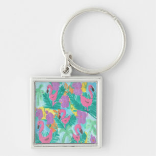 Flamingo Tropical Jungle Pattern Keychain