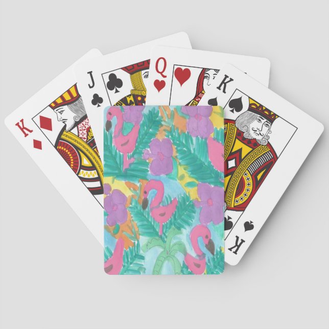 Flamingo Tropical Jungle Pattern Poker Cards (Back)