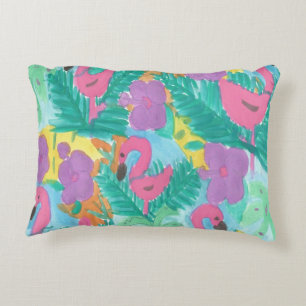 Flamingo Tropical Jungle Print Decorative Pillow