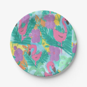 Flamingo Tropical Jungle Print Paper Plates