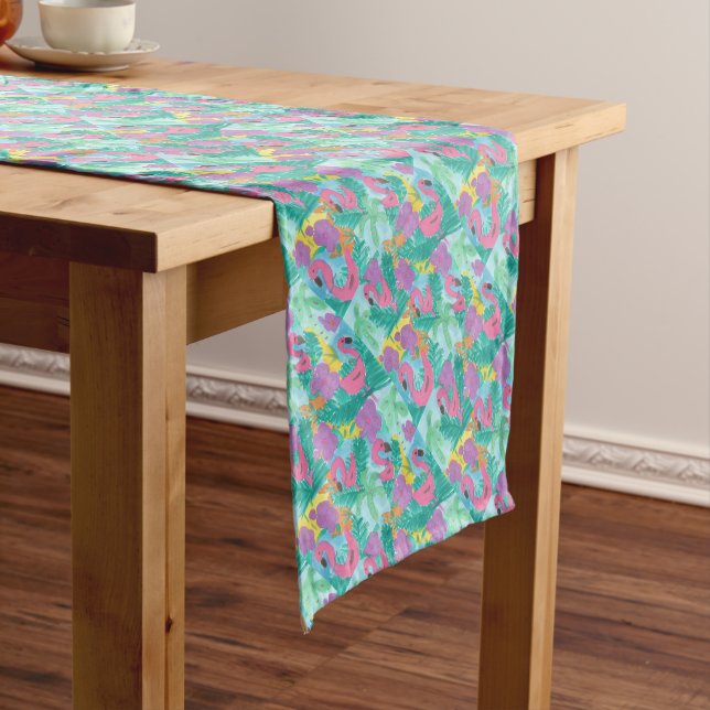 Flamingo Tropical Jungle Print Short Table Runner (In Situ)