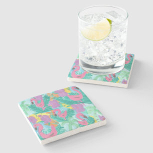 Flamingo Tropical Jungle Print Stone Coaster