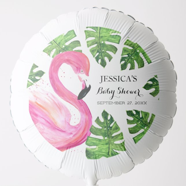 Flamingo Tropical Leaves Baby Shower Party  Balloon (Front)