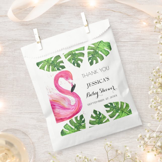 Flamingo Tropical Leaves Baby Shower Party Favor Bag (Clipped)