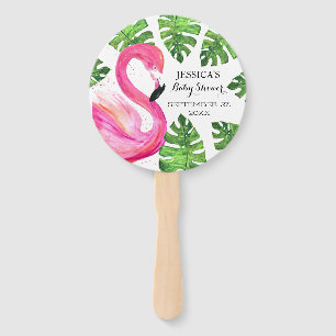 Flamingo Tropical Leaves Baby Shower Party Hand Fan