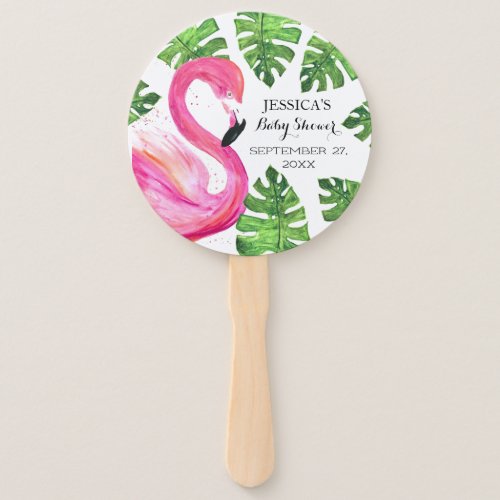 Flamingo Tropical Leaves Baby Shower Party  Hand Fan