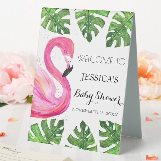 Flamingo Tropical Leaves Baby Shower Welcome Sign (In SItu (Wedding))