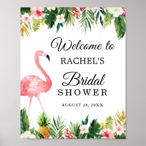 Flamingo Tropical Leaves Floral Bridal Shower Sign