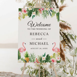 Flamingo Tropical Leaves Floral Luau Wedding Foam Board