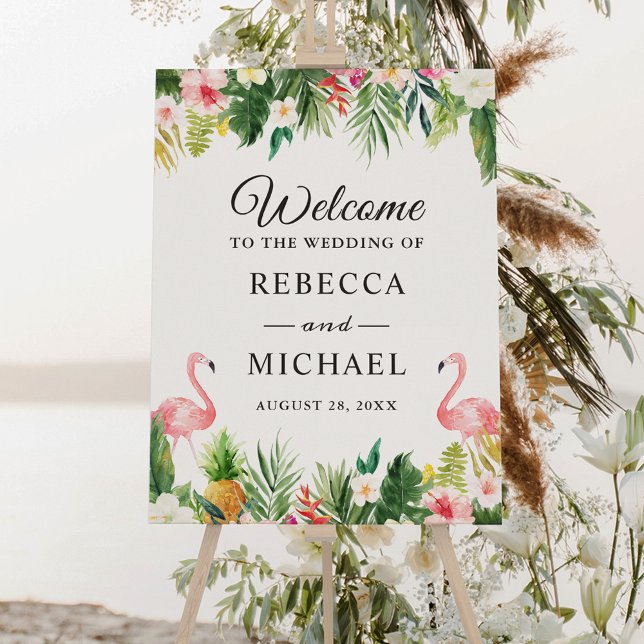 Flamingo Tropical Leaves Floral Luau Wedding Foam Board (Creator Uploaded)