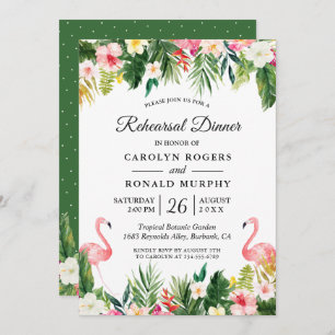 Flamingo Tropical Leaves Floral Rehearsal Dinner Invitation