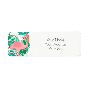 flamingo tropical leaves label