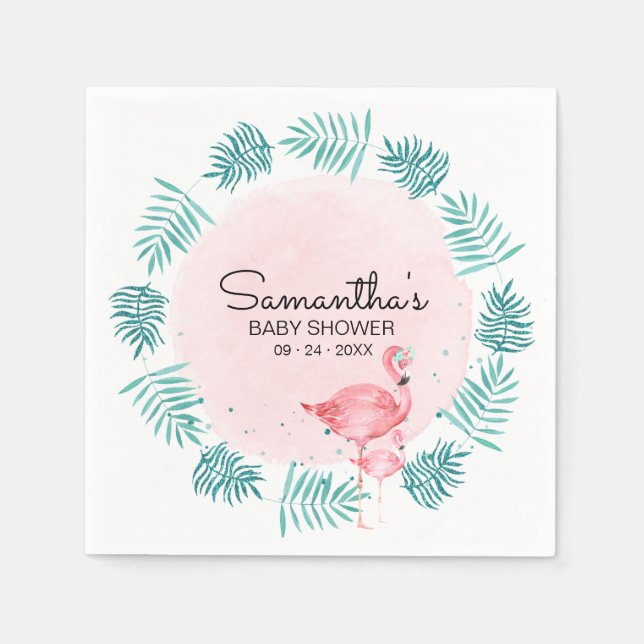 Flamingo & Tropical Leaves Pink Baby Shower Napkins (Front)