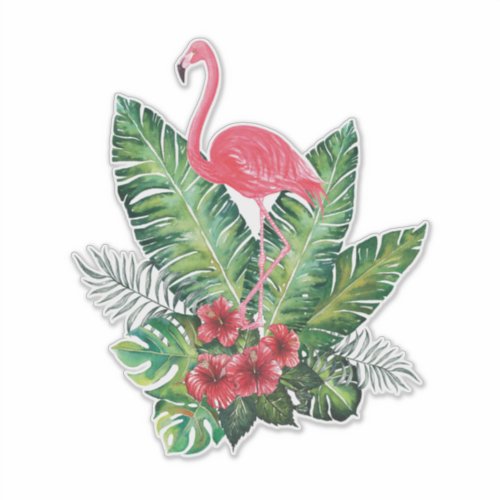 Flamingo tropical leaves sticker