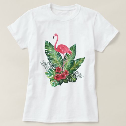 Flamingo tropical leaves T_Shirt