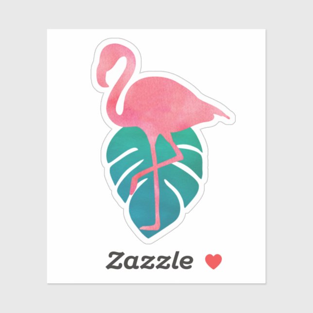 Flamingo Tropical Leaves Watercolor Sticker (Sheet)